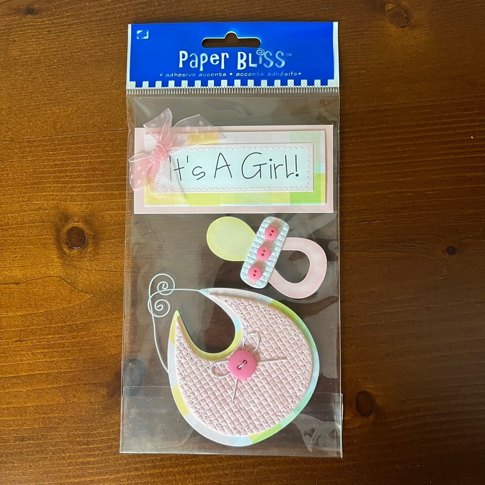 Paper Bliss Adhesive Accents Scrap Book t's a Girl, Pacifier, Bib, Acid Free